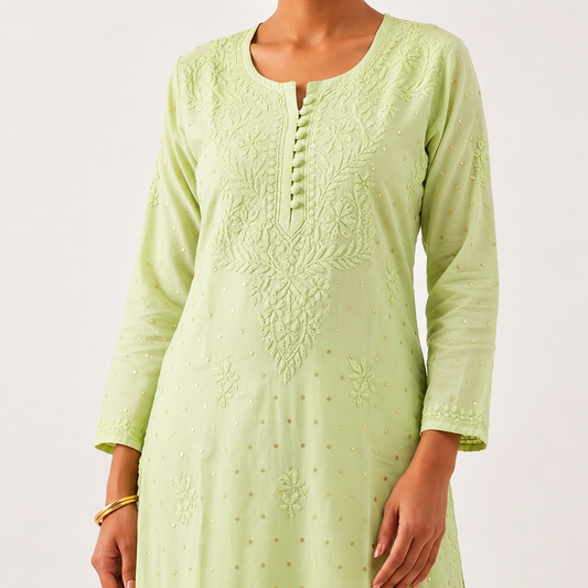 Hand Embroidered Chanderi Zari Kurta Palazzzo Set