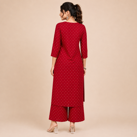 Hand Embroidered Chanderi Zari Kurta Palazzzo Set