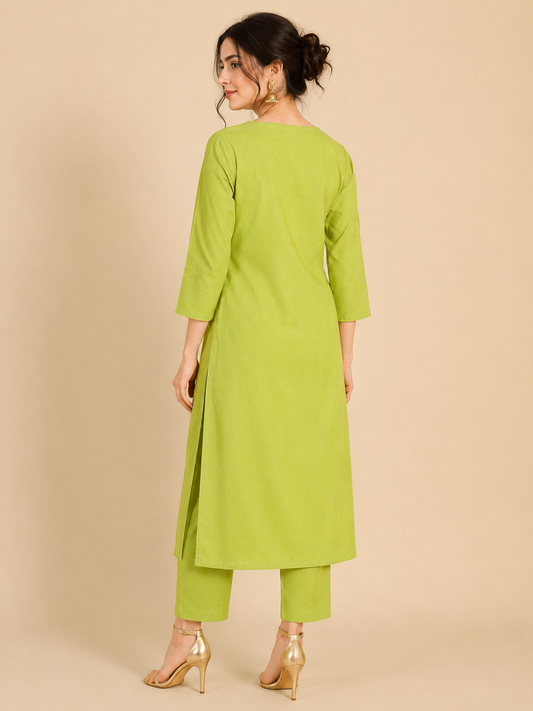 Chikankari Machine Embroidered Chanderi Kurta Pant set