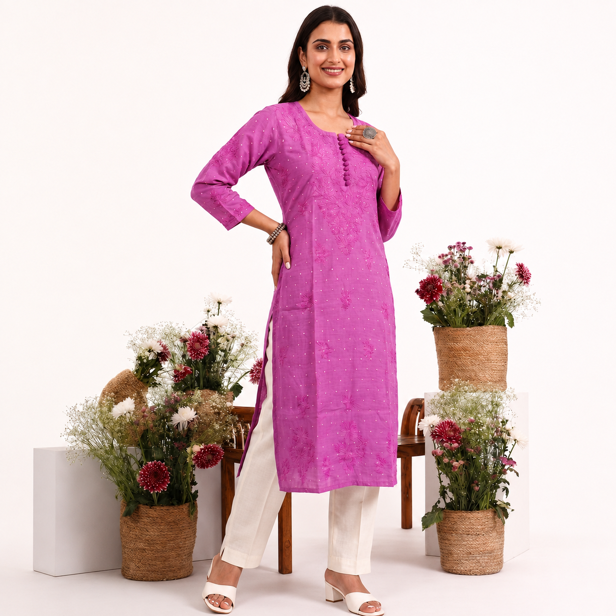 Hand |Embroidered Chanderi Zari Kurta I