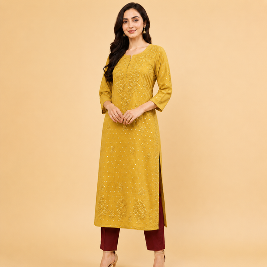 Hand |Embroidered Chanderi Zari Kurta II