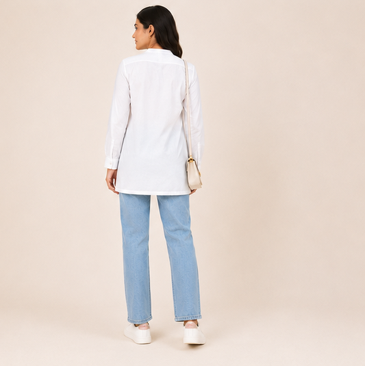 Hand Embroidered White Cotton Women Chikankari Shirt