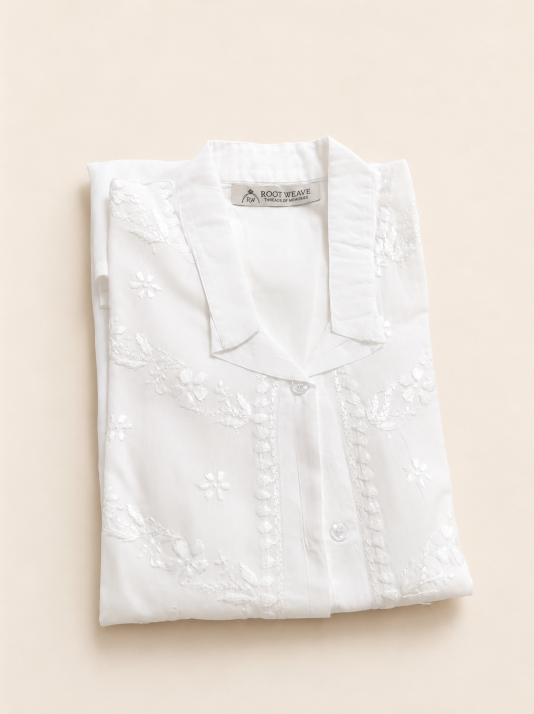 Hand Embroidered White Cotton Women Chikankari Shirt