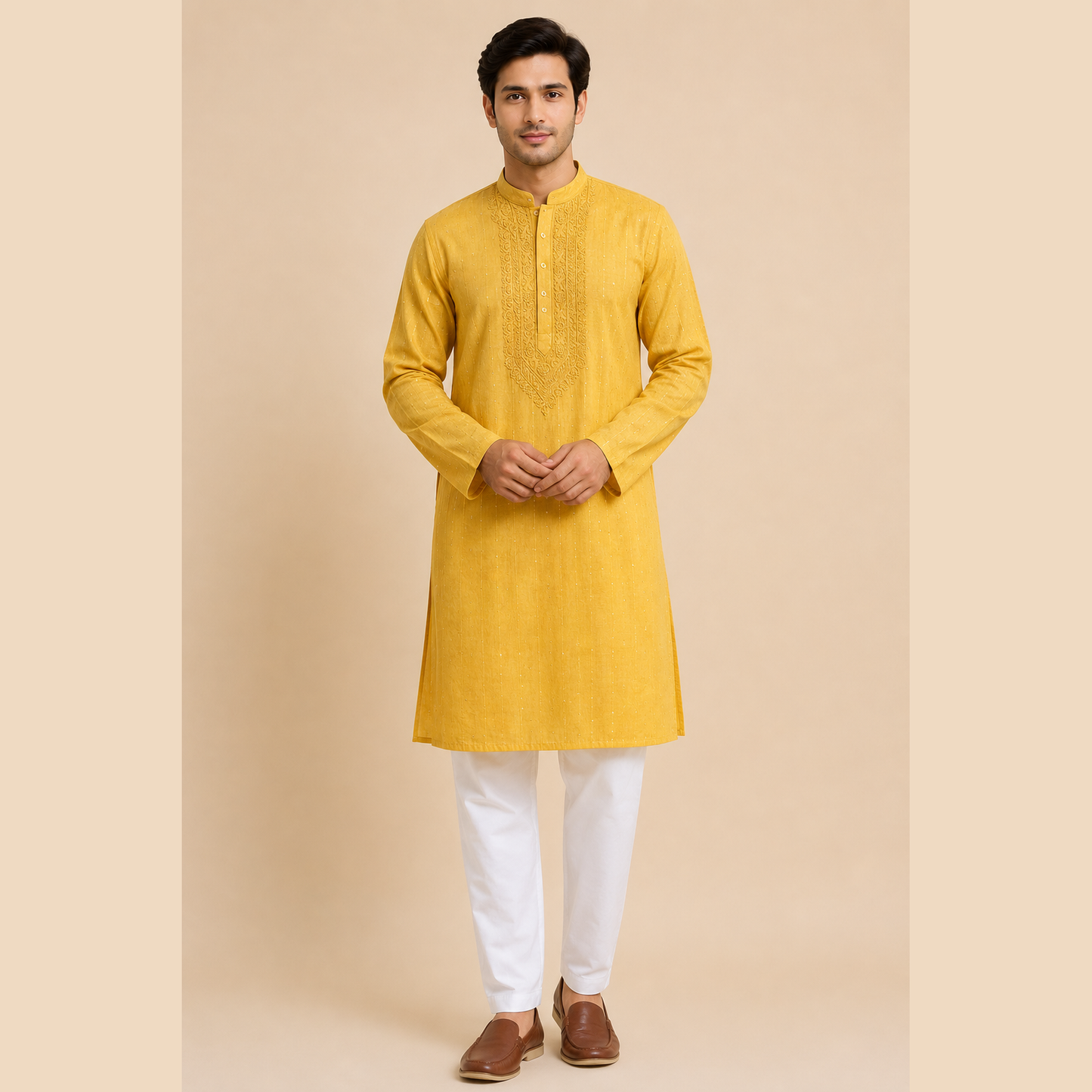 Chikankari Machine Embroidered Men Kurta