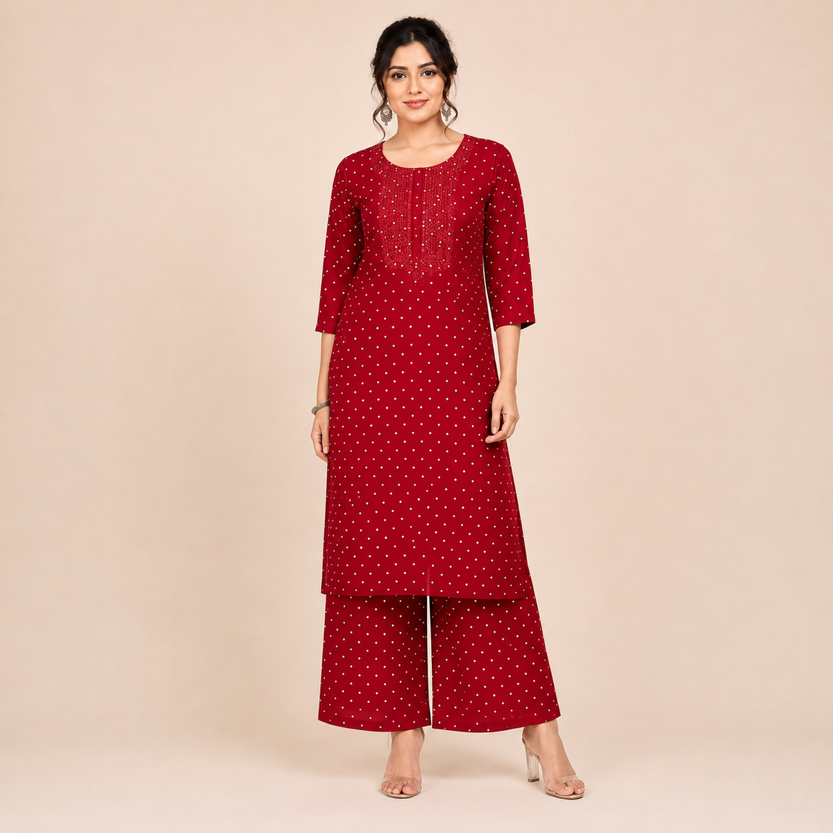 Hand Embroidered Chanderi Zari Kurta Palazzzo Set