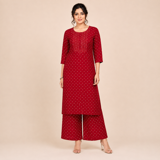 Hand Embroidered Chanderi Zari Kurta Palazzzo Set