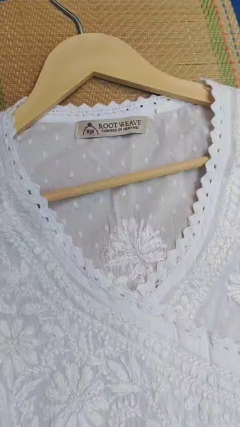 Hand Embroidered Chikankari Women Angrakha Kurta