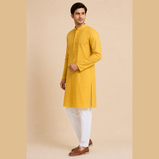 Chikankari Machine Embroidered Men Kurta